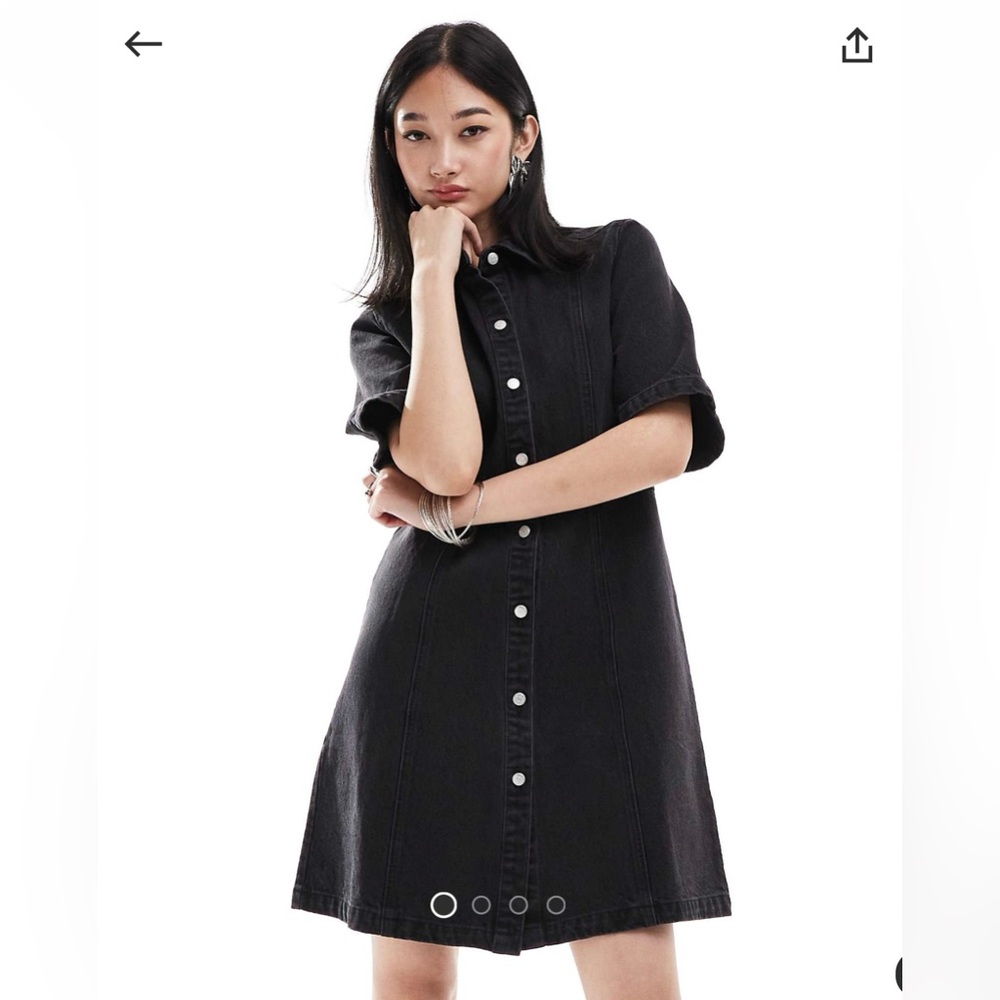 MONKI denim mini shirt dress in washed black • SIZE 4 • BRAND NEW WITH TAGS